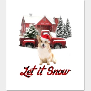 Corgi Dog Let It Snow Tree Farm Red Truck Christmas Posters and Art